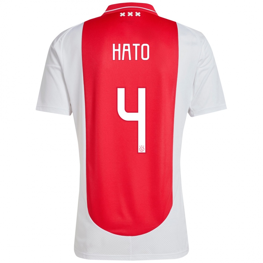 Herren Jorrel Hato #4 Rot Weiß Heimtrikot Trikot 2024/25 T-Shirt