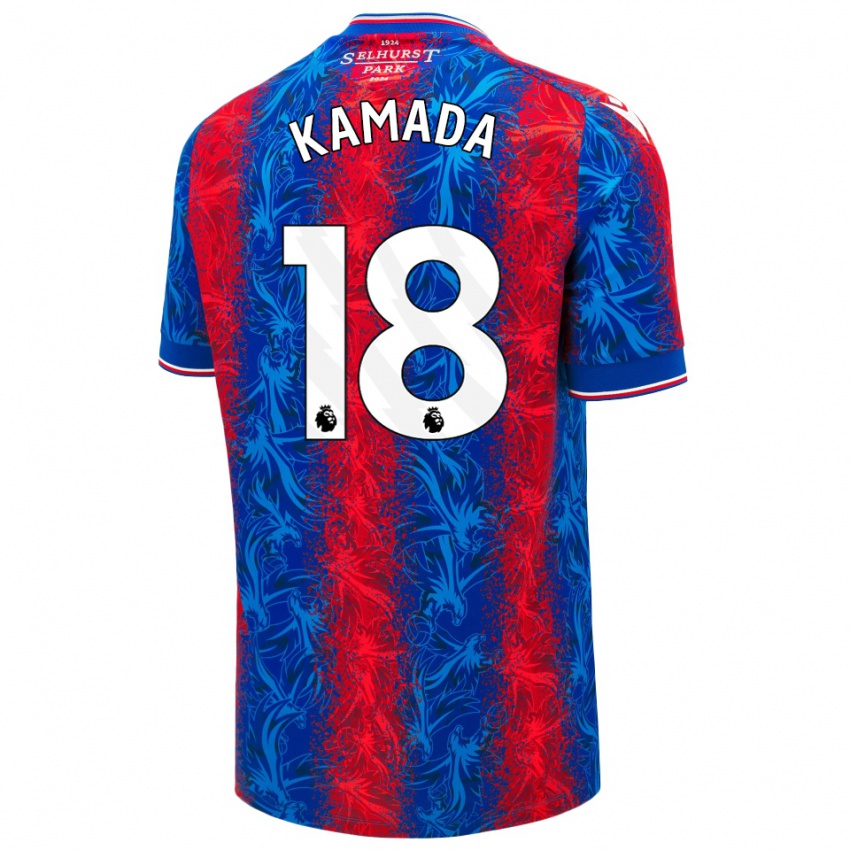 Herren Daichi Kamada #18 Rot Blauen Streifen Heimtrikot Trikot 2024/25 T-Shirt