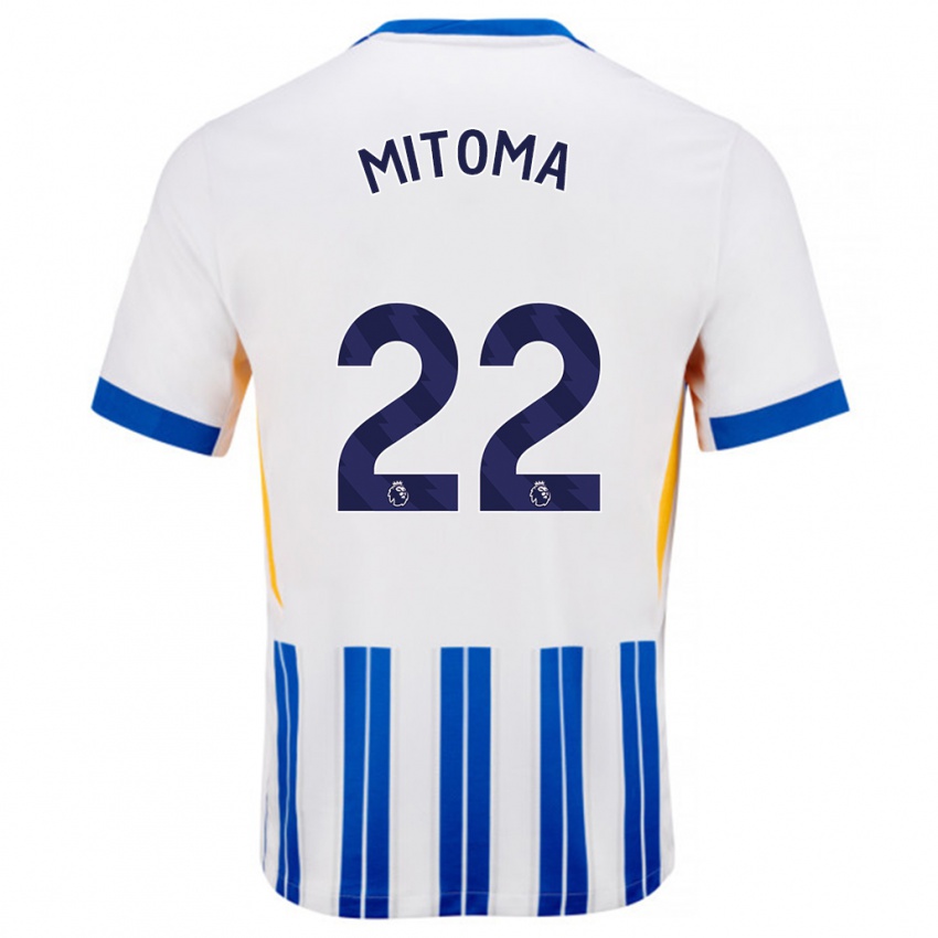 Herren Kaoru Mitoma #22 Weiß Blaue Nadelstreifen Heimtrikot Trikot 2024/25 T-Shirt