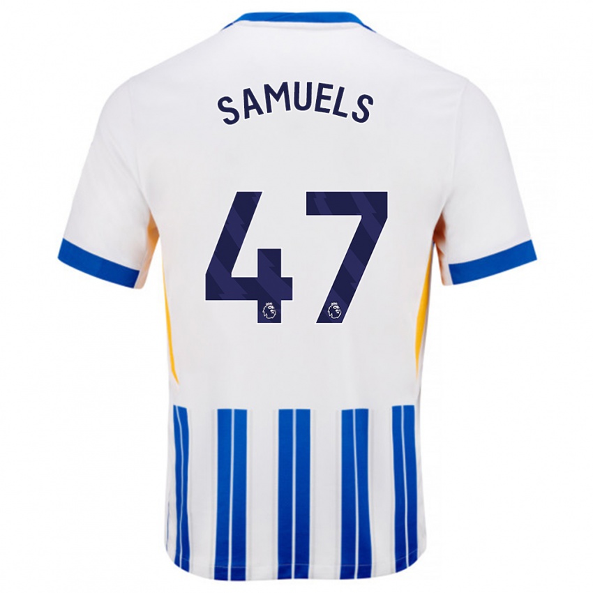 Herren Imari Samuels #47 Weiß Blaue Nadelstreifen Heimtrikot Trikot 2024/25 T-Shirt