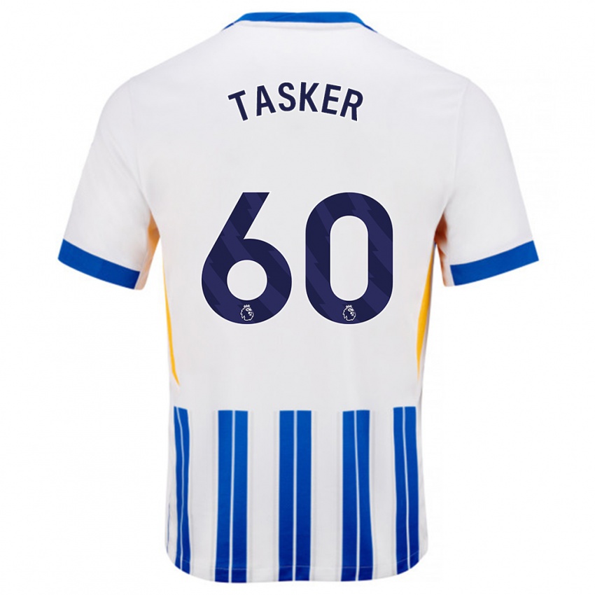 Herren Charlie Tasker #60 Weiß Blaue Nadelstreifen Heimtrikot Trikot 2024/25 T-Shirt