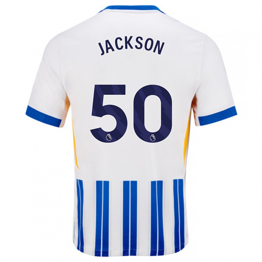 Herren Ben Jackson #50 Weiß Blaue Nadelstreifen Heimtrikot Trikot 2024/25 T-Shirt