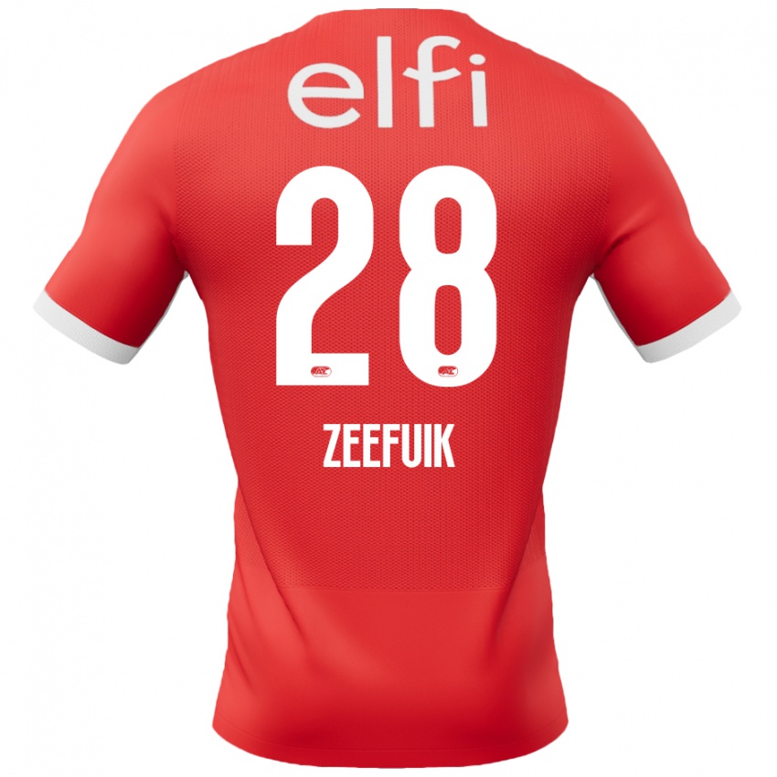 Herren Lequincio Zeefuik #28 Rot Weiß Heimtrikot Trikot 2024/25 T-Shirt