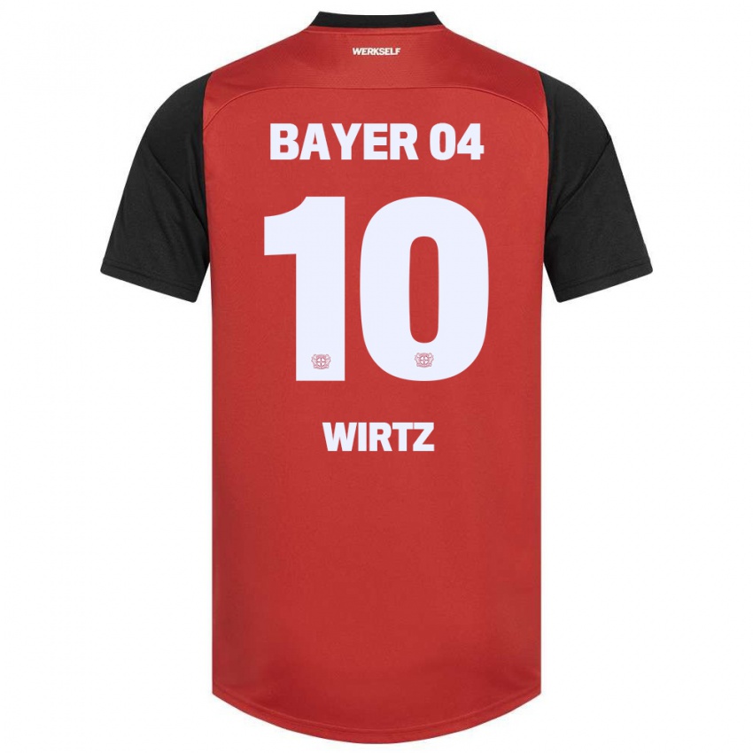 Herren Florian Wirtz #10 Rot Schwarz Heimtrikot Trikot 2024/25 T-Shirt