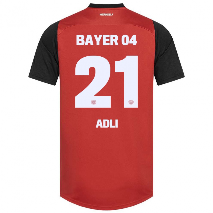 Herren Amine Adli #21 Rot Schwarz Heimtrikot Trikot 2024/25 T-Shirt