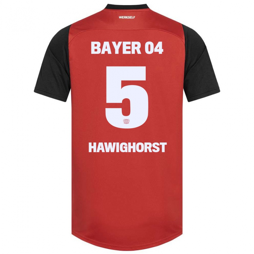 Herren Ben Hawighorst #5 Rot Schwarz Heimtrikot Trikot 2024/25 T-Shirt