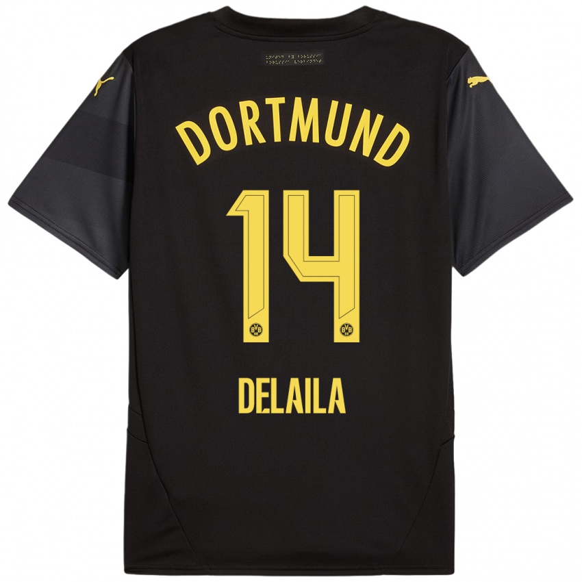 Herren Amega Delaila #14 Schwarz Gelb Auswärtstrikot Trikot 2024/25 T-Shirt