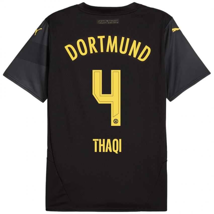 Herren Albin Thaqi #4 Schwarz Gelb Auswärtstrikot Trikot 2024/25 T-Shirt