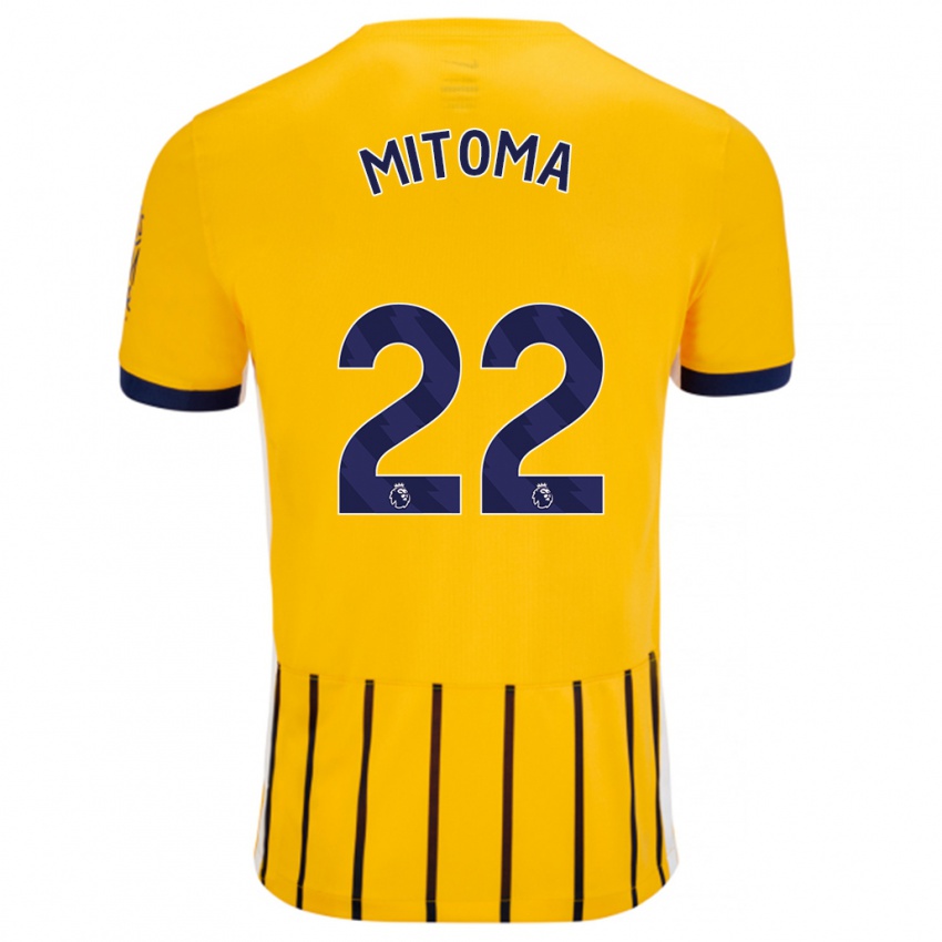 Herren Kaoru Mitoma #22 Gold Blau Nadelstreifen Auswärtstrikot Trikot 2024/25 T-Shirt