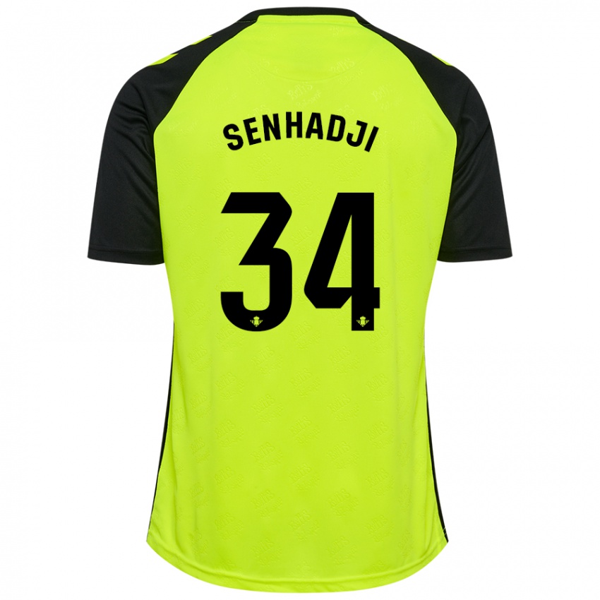 Herren Yanis Senhadji #34 Fluoreszierendes Gelb Schwarz Auswärtstrikot Trikot 2024/25 T-Shirt