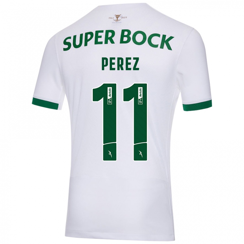 Herren Brenda Pérez #11 Weiß Grün Auswärtstrikot Trikot 2024/25 T-Shirt