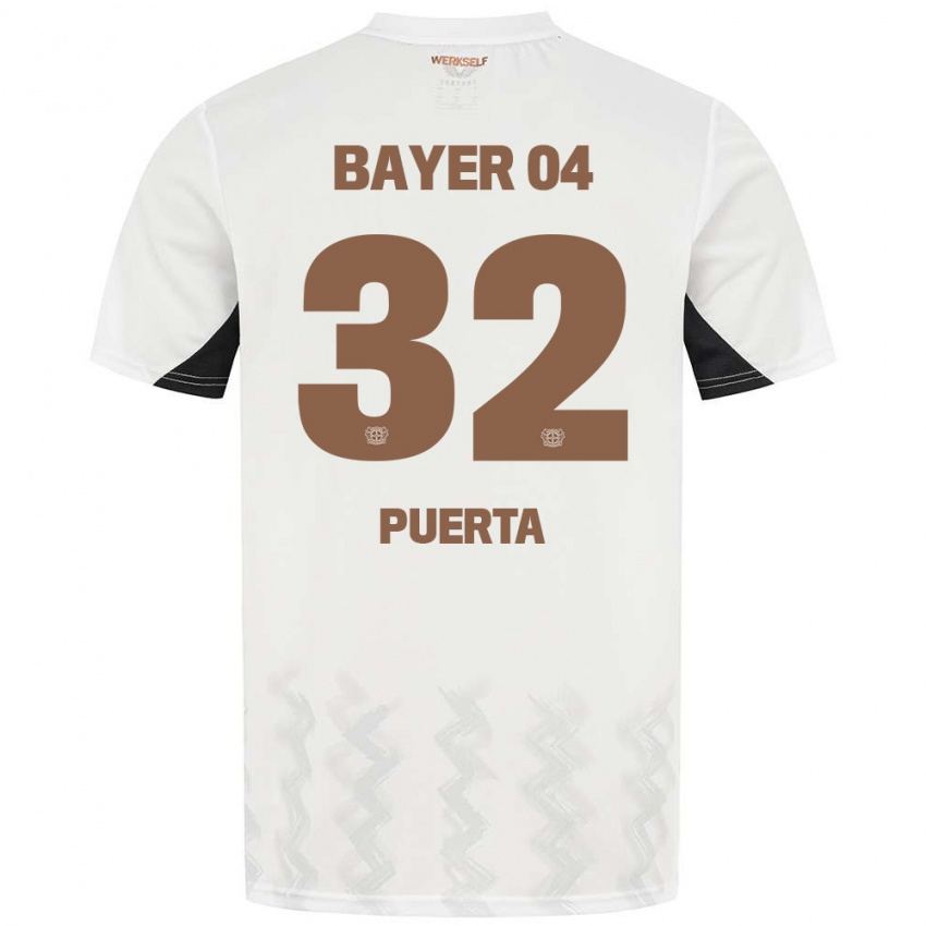 Herren Gustavo Puerta #32 Weiß Schwarz Auswärtstrikot Trikot 2024/25 T-Shirt