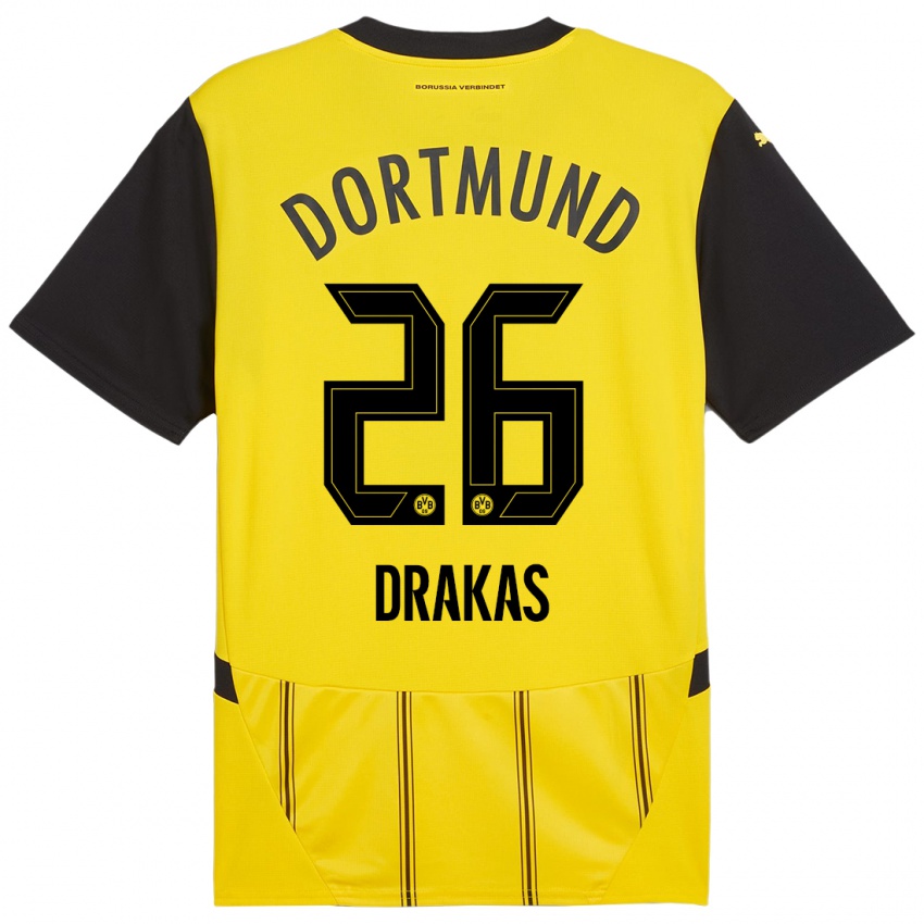 Damen Babis Drakas #26 Gelb Schwarz Heimtrikot Trikot 2024/25 T-Shirt