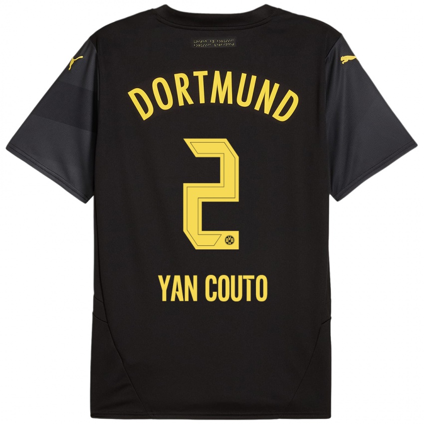 Damen Yan Couto #2 Schwarz Gelb Auswärtstrikot Trikot 2024/25 T-Shirt