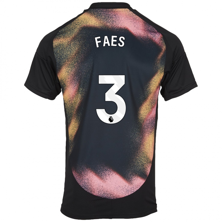 Damen Wout Faes #3 Schwarz Weiß Auswärtstrikot Trikot 2024/25 T-Shirt