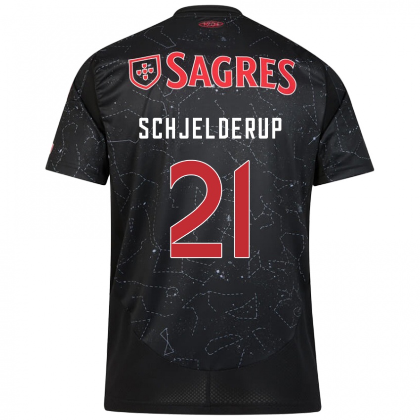 Damen Andreas Schjelderup #21 Schwarz Rot Auswärtstrikot Trikot 2024/25 T-Shirt