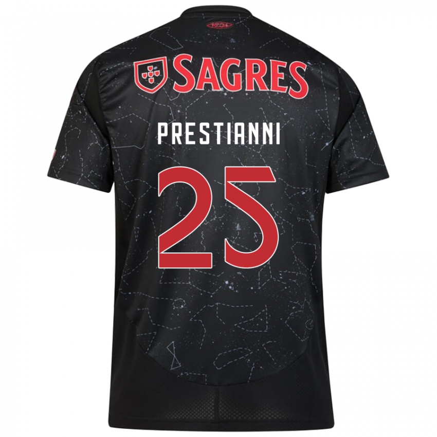 Damen Gianluca Prestianni #25 Schwarz Rot Auswärtstrikot Trikot 2024/25 T-Shirt