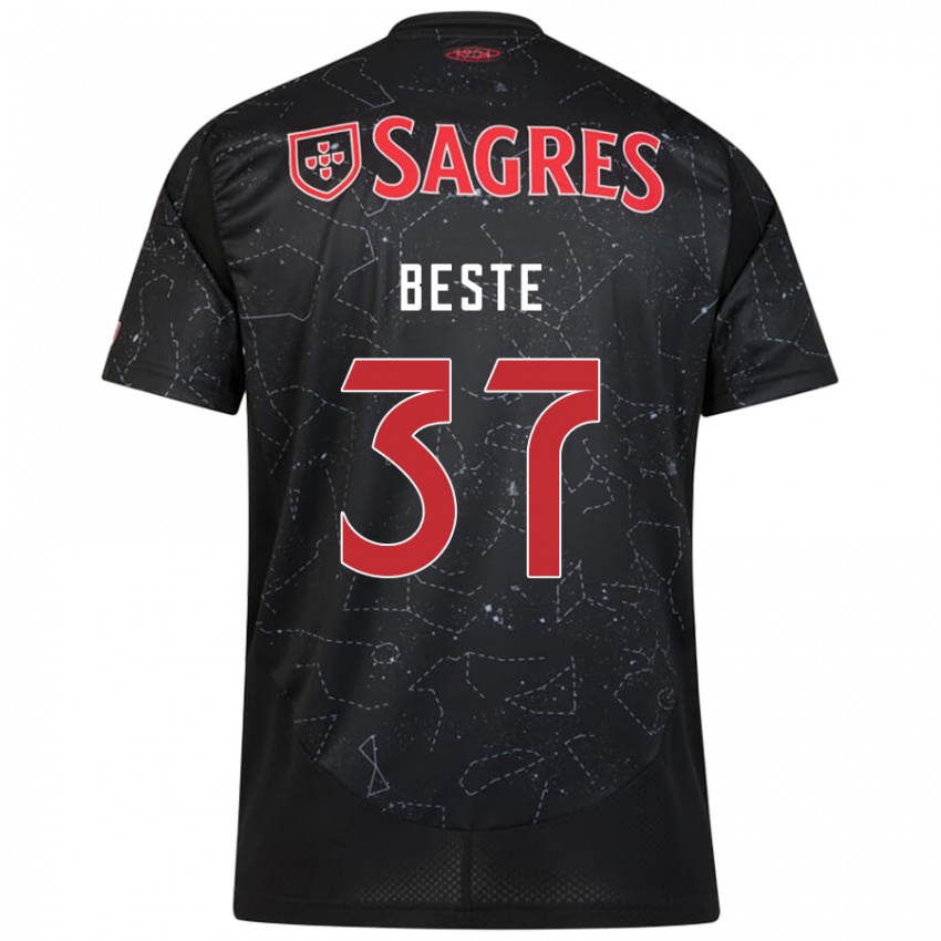 Damen Jan-Niklas Beste #37 Schwarz Rot Auswärtstrikot Trikot 2024/25 T-Shirt