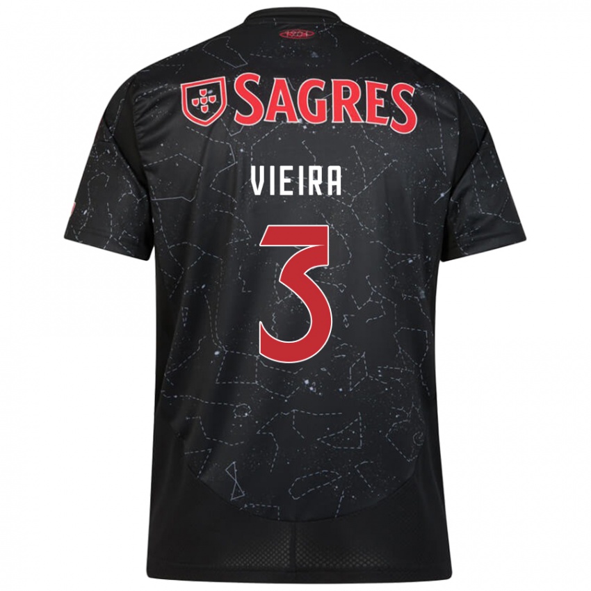 Damen Miguel Vieira #3 Schwarz Rot Auswärtstrikot Trikot 2024/25 T-Shirt