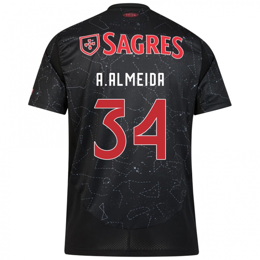 Damen Andre Almeida #34 Schwarz Rot Auswärtstrikot Trikot 2024/25 T-Shirt