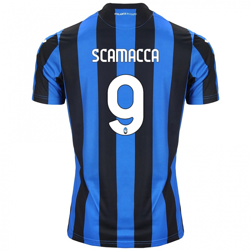 Kinder Gianluca Scamacca #9 Blau Schwarz Heimtrikot Trikot 2024/25 T-Shirt