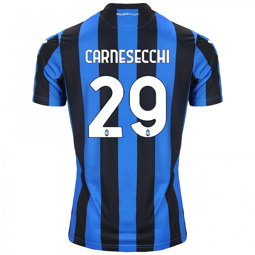 Kinder Marco Carnesecchi #29 Blau Schwarz Heimtrikot Trikot 2024/25 T-Shirt