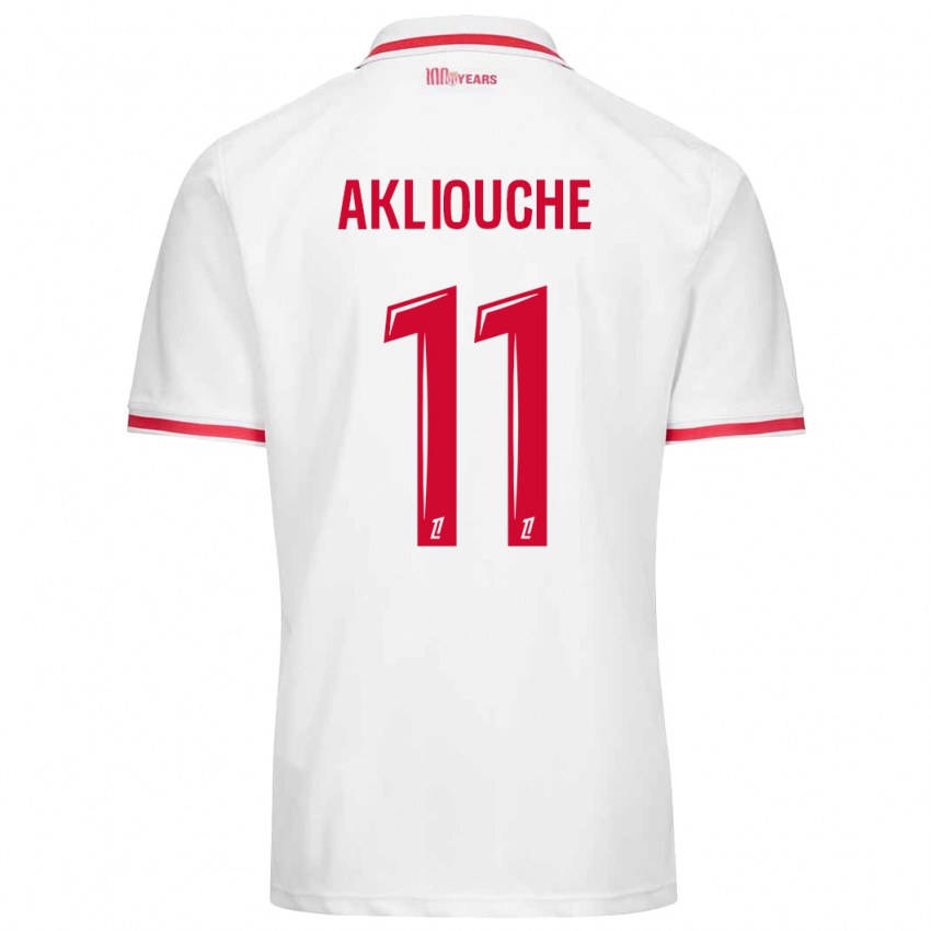 Kinder Maghnes Akliouche #11 Weiß Rot Heimtrikot Trikot 2024/25 T-Shirt