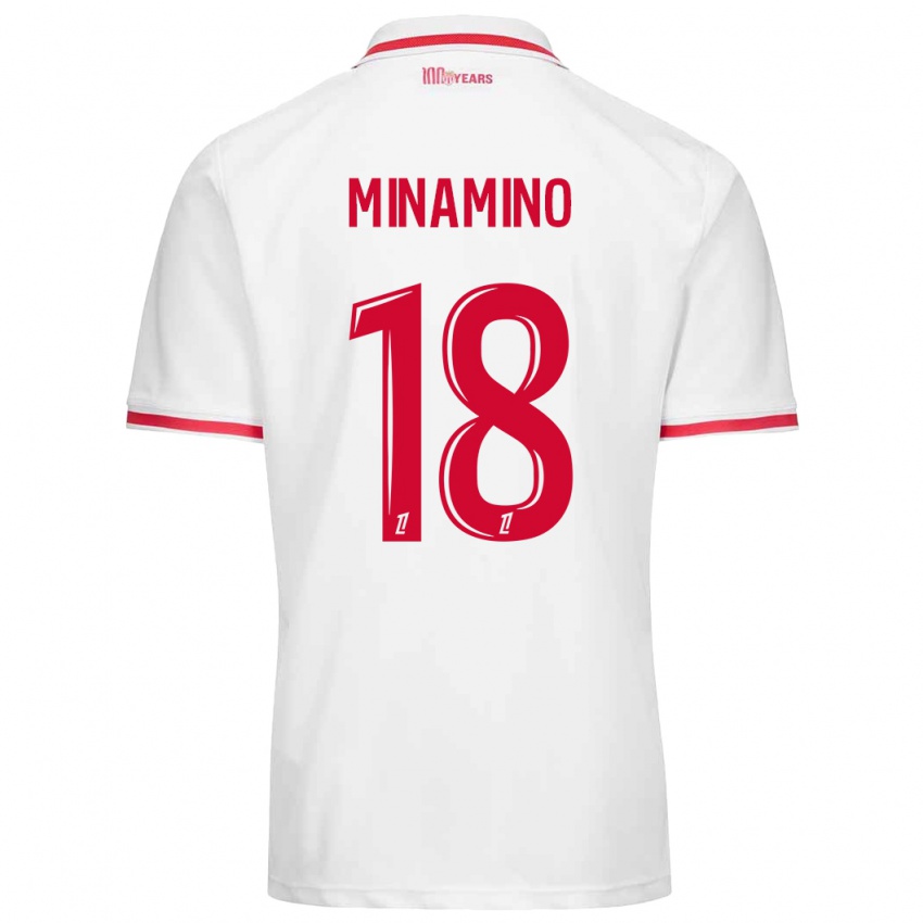 Kinder Takumi Minamino #18 Weiß Rot Heimtrikot Trikot 2024/25 T-Shirt