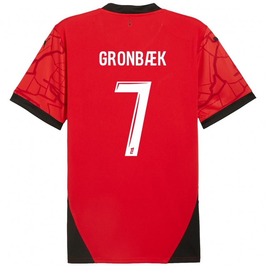 Kinder Albert Grønbaek #7 Rot Schwarz Heimtrikot Trikot 2024/25 T-Shirt