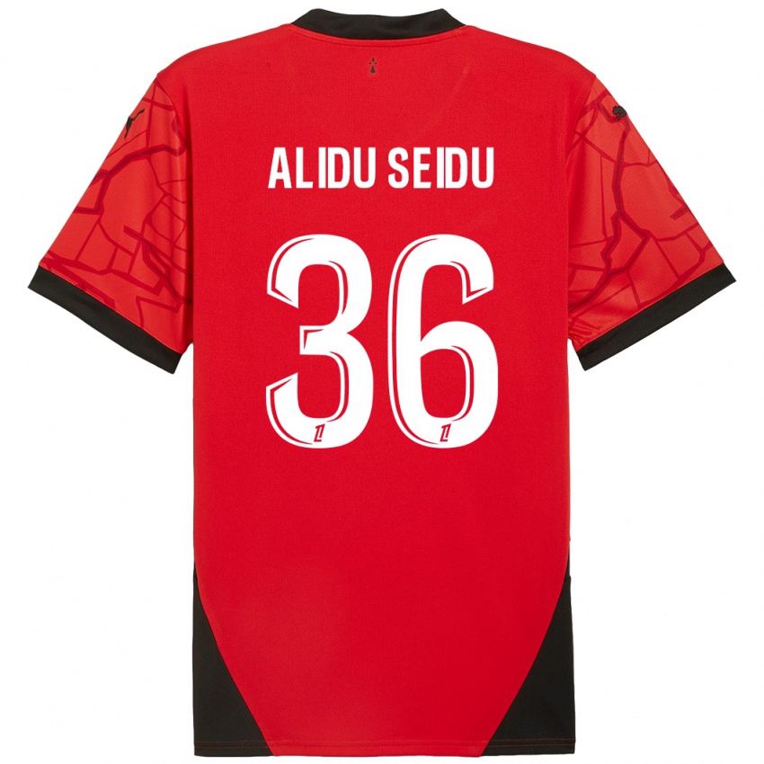 Kinder Alidu Seidu #36 Rot Schwarz Heimtrikot Trikot 2024/25 T-Shirt