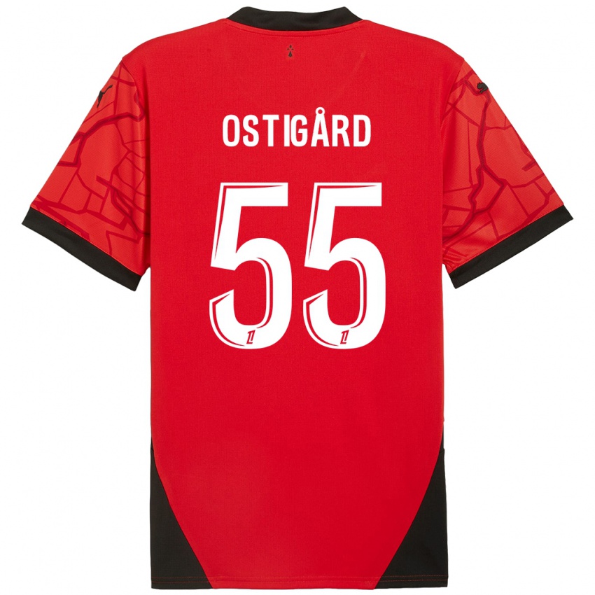 Kinder Leo Ostigard #55 Rot Schwarz Heimtrikot Trikot 2024/25 T-Shirt