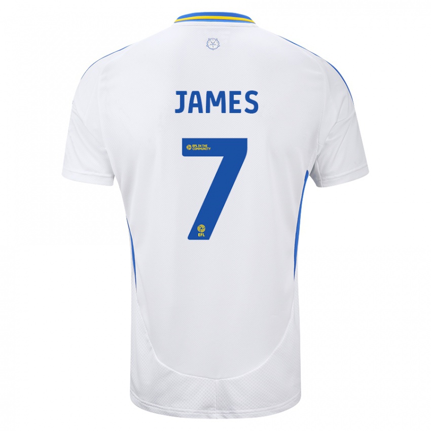 Kinder Daniel James #7 Weiß Blau Heimtrikot Trikot 2024/25 T-Shirt