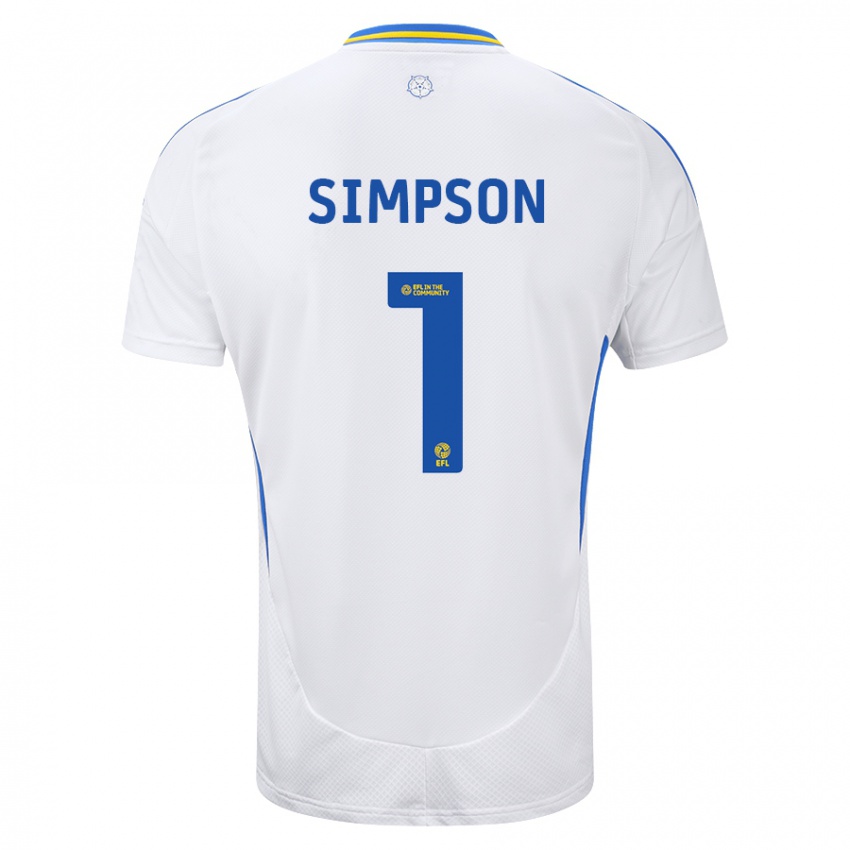 Kinder Carrie Simpson #1 Weiß Blau Heimtrikot Trikot 2024/25 T-Shirt