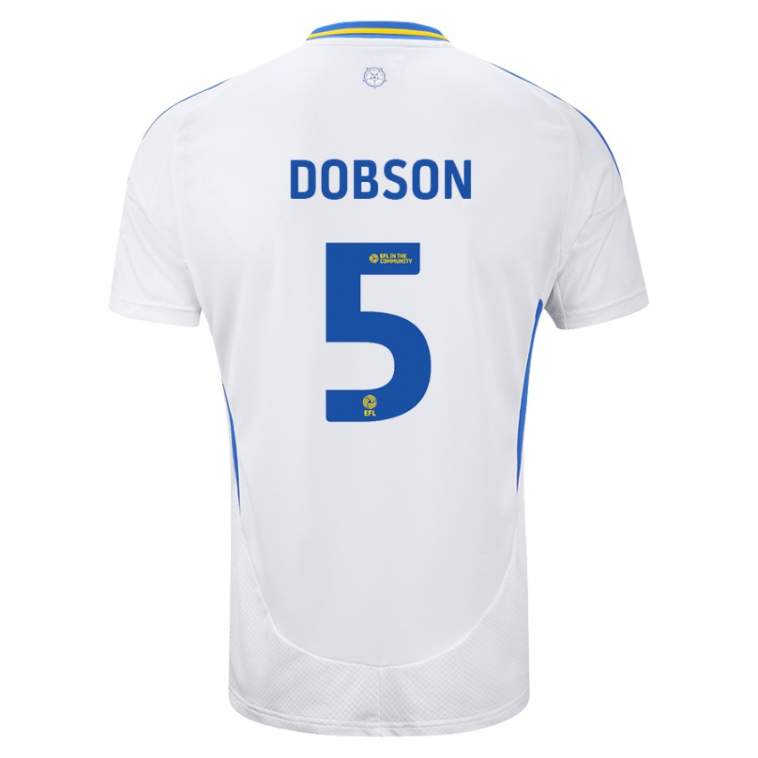 Kinder Ellie Dobson #5 Weiß Blau Heimtrikot Trikot 2024/25 T-Shirt