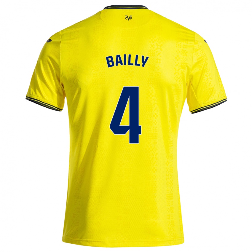 Kinder Eric Bailly #4 Gelb Schwarz Heimtrikot Trikot 2024/25 T-Shirt