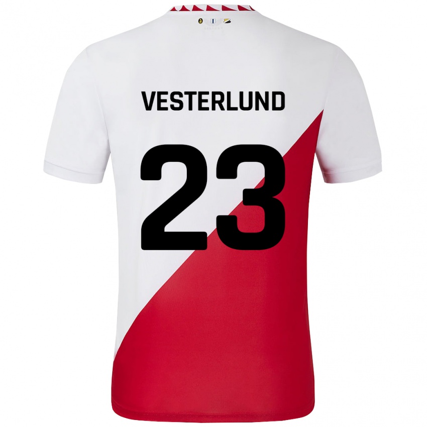 Kinder Niklas Vesterlund #23 Weiß Rot Heimtrikot Trikot 2024/25 T-Shirt