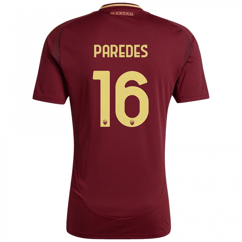 Kinder Leandro Paredes #16 Rot Braun Gold Heimtrikot Trikot 2024/25 T-Shirt