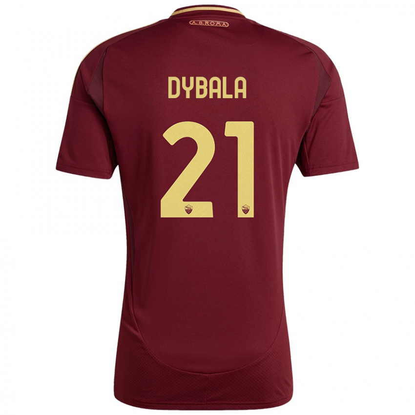 Kinder Paulo Dybala #21 Rot Braun Gold Heimtrikot Trikot 2024/25 T-Shirt