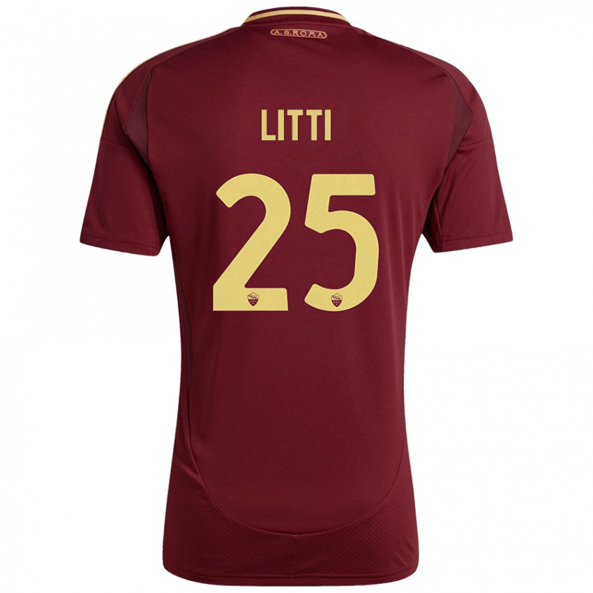 Kinder Marco Litti #25 Rot Braun Gold Heimtrikot Trikot 2024/25 T-Shirt