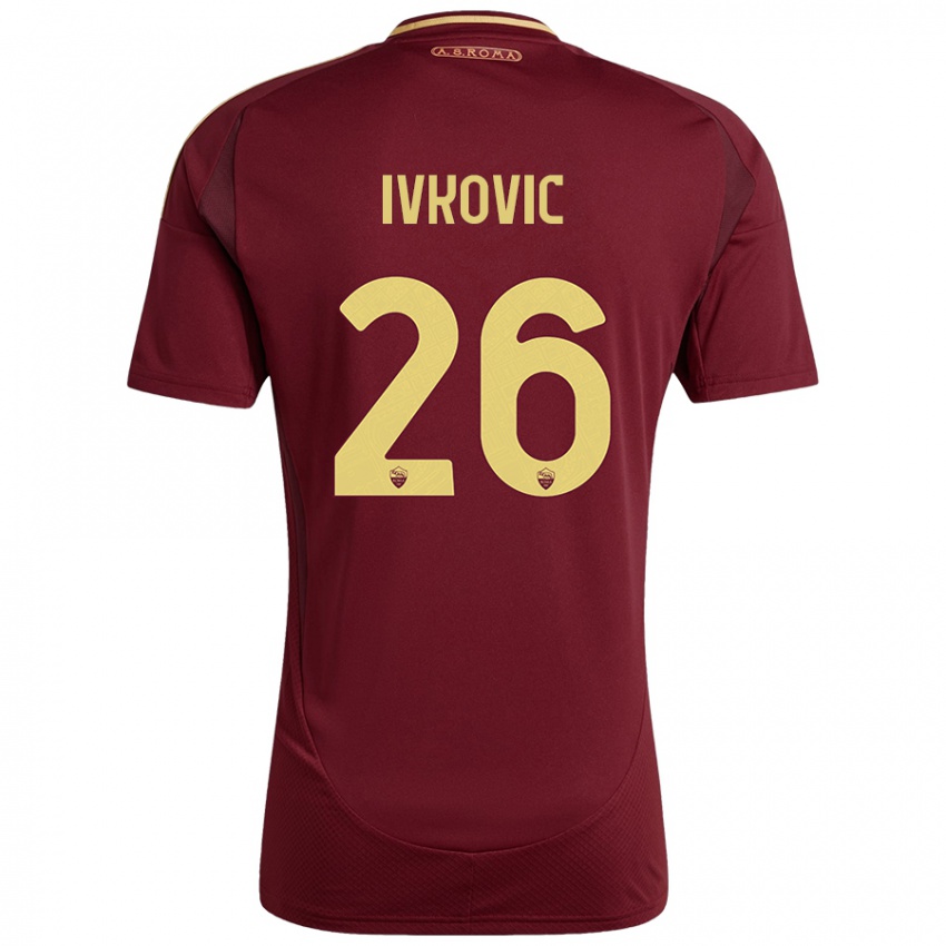 Kinder Mate Ivkovic #26 Rot Braun Gold Heimtrikot Trikot 2024/25 T-Shirt