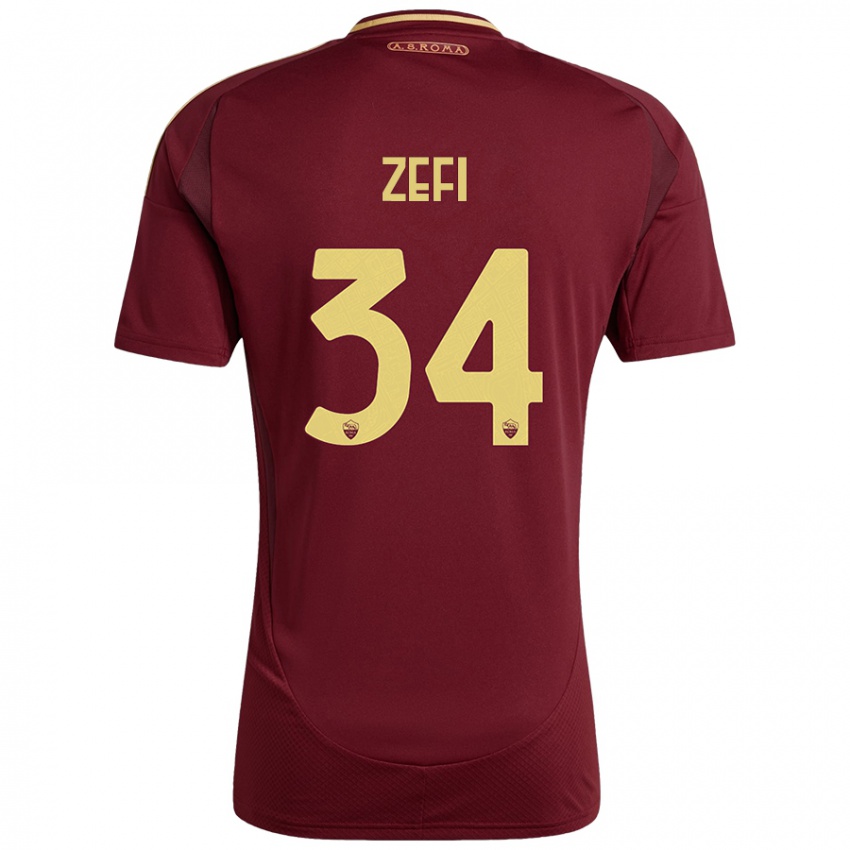 Kinder Kevin Zefi #34 Rot Braun Gold Heimtrikot Trikot 2024/25 T-Shirt