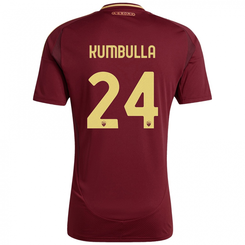 Kinder Marash Kumbulla #24 Rot Braun Gold Heimtrikot Trikot 2024/25 T-Shirt