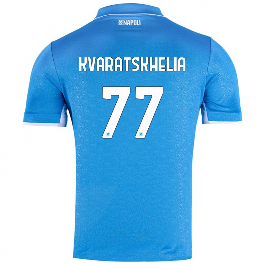 Kinder Khvicha Kvaratskhelia #77 Himmelblau Heimtrikot Trikot 2024/25 T-Shirt