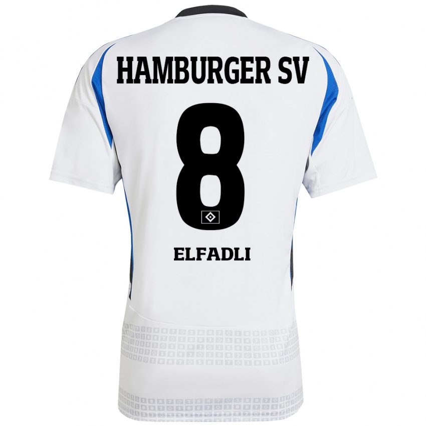 Kinder Daniel Elfadli #8 Weiß Blau Heimtrikot Trikot 2024/25 T-Shirt