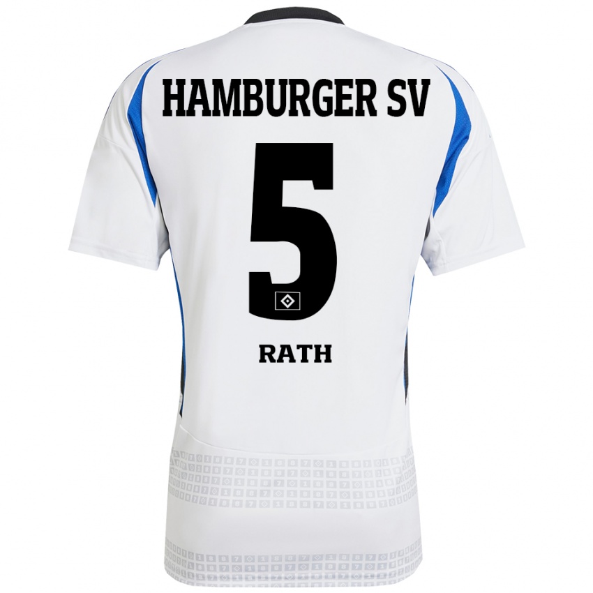 Kinder Davis Rath #5 Weiß Blau Heimtrikot Trikot 2024/25 T-Shirt