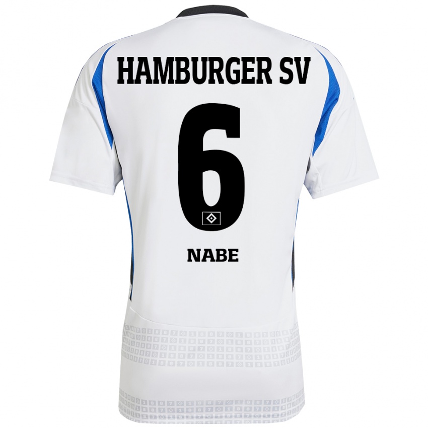 Kinder Jamal Nabe #6 Weiß Blau Heimtrikot Trikot 2024/25 T-Shirt