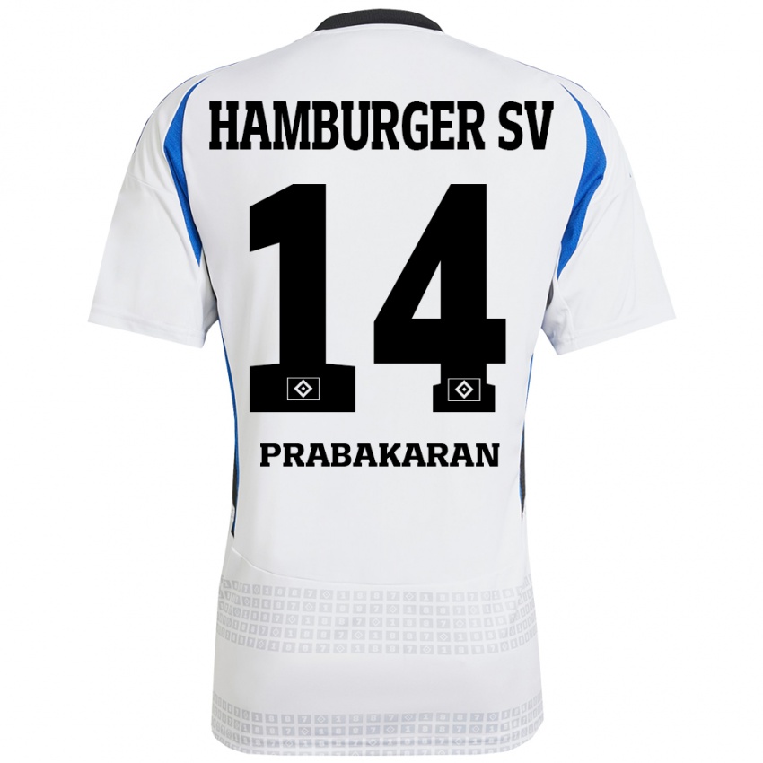 Kinder Nilavan Prabakaran #14 Weiß Blau Heimtrikot Trikot 2024/25 T-Shirt