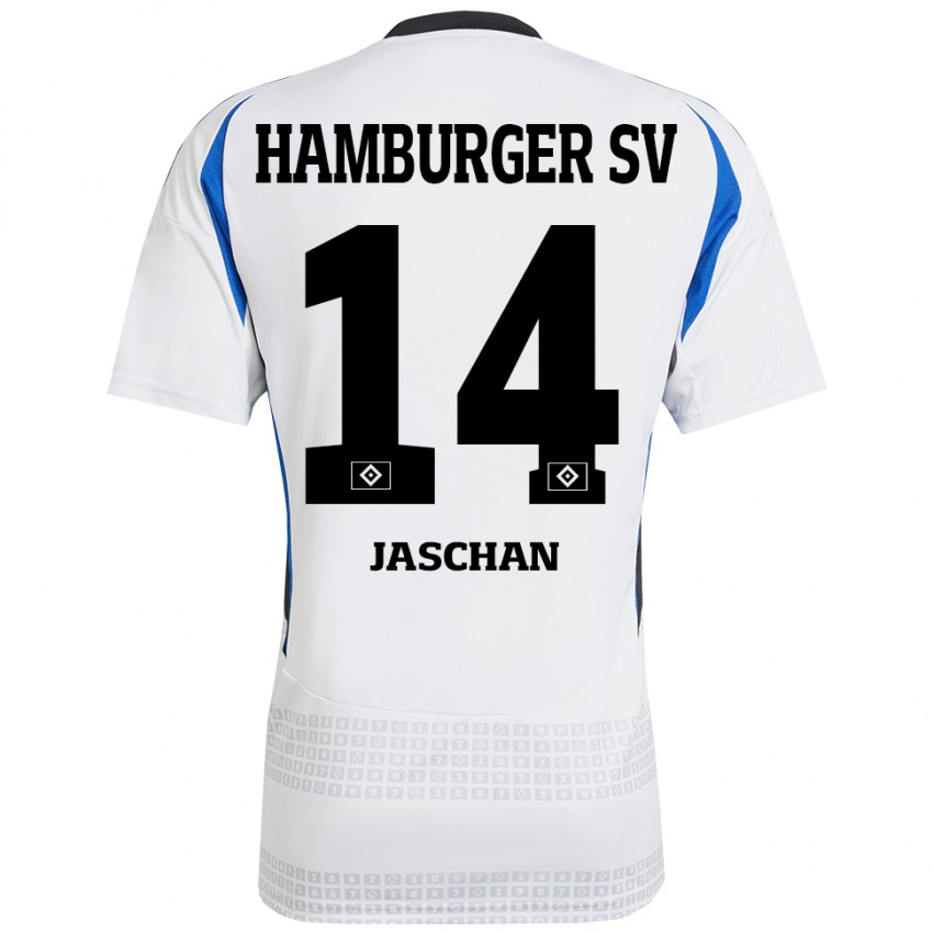 Kinder Endrik Jaschan #14 Weiß Blau Heimtrikot Trikot 2024/25 T-Shirt