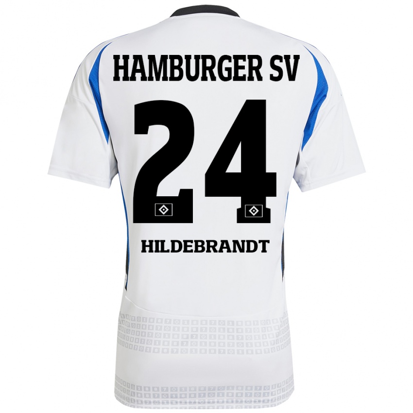 Kinder Tjark Hildebrandt #24 Weiß Blau Heimtrikot Trikot 2024/25 T-Shirt