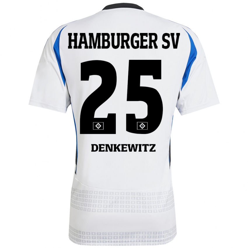 Kinder Nick Denkewitz #25 Weiß Blau Heimtrikot Trikot 2024/25 T-Shirt